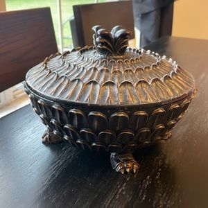 Rare Bronze Pineapple Footed Bowl Lined with Red Velvet lining